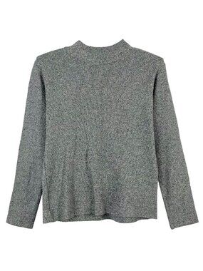 Womens Small Grey Knit Mock Neck Sweater Basic Thick Knit